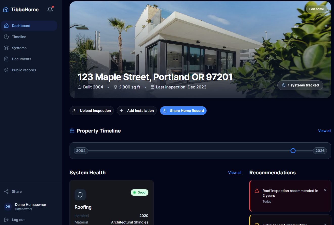 Overview of the app dashboard: sidebar navigation and summary cards for your property.